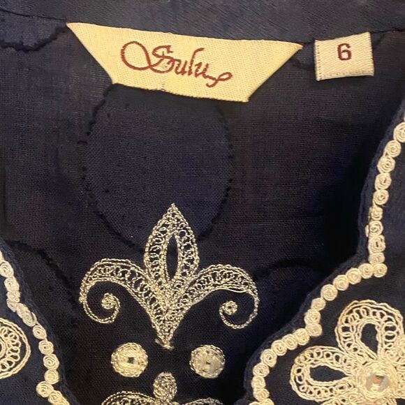 Sulu Sz 6 Navy Blue Ornate Intricate Embroidered Front & Statement Sleeve Tunic - Picture 7 of 10